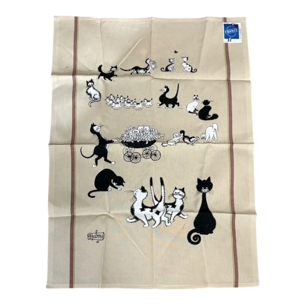Vintage Hubou French Cats Theme Kitchen Tea Towel Decorative Accessory France